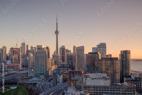 Photography View of Toronto skyscrapers during with beautiful sunset sky as background