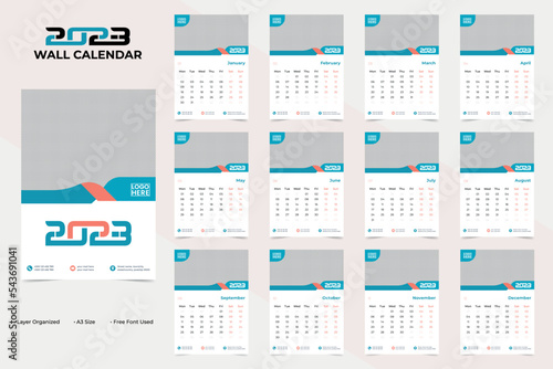 Modern and clean new year 2023 wall calendar design template