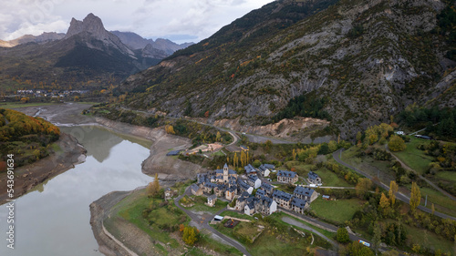 village flooded by the reservoir and recovered to live at the foot of peña foratata photo