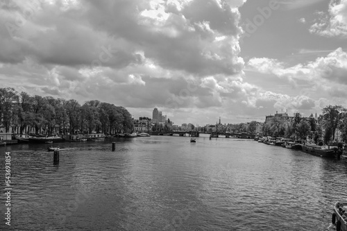 Amstel River At Amsterdam The Netherlands 2018 In Black And White