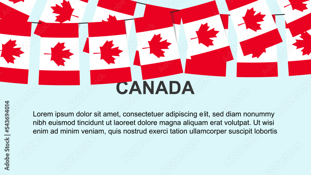 Canada flags hanging on a rope, celebration and greeting concept, independence day