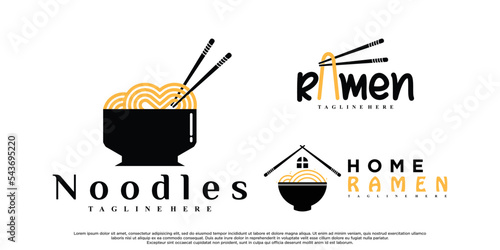 Bundle ramen or noodle logo design for business with creative concept Premium Vector