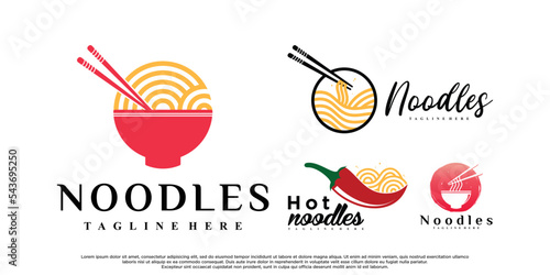 Bundle ramen or noodle logo design for business with creative concept Premium Vector