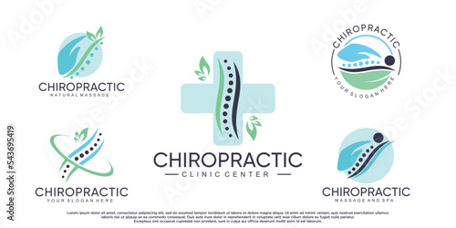 Bundle chiropractic clinic massage logo with leaf element and creative concept Premium Vector