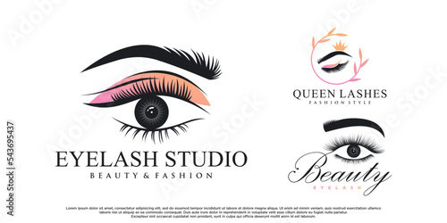 Bundle eyelash logo design for beauty with creative concept Premium Vector