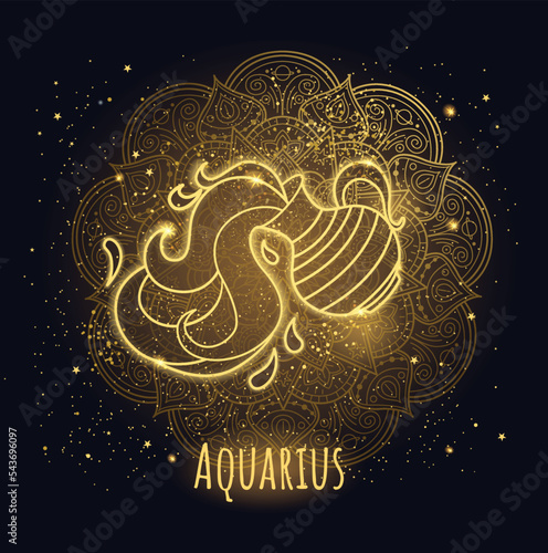 Zodiac sign aquarius vector lineart.
