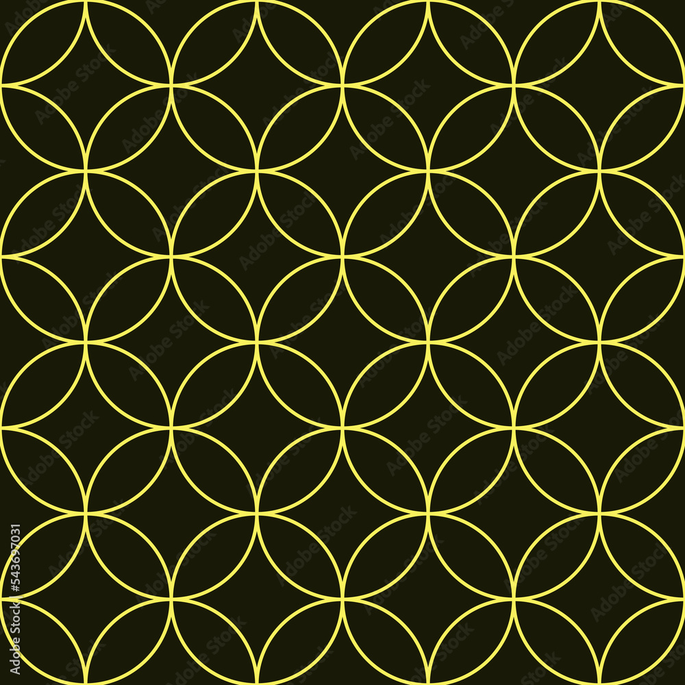 Fototapeta premium Vector seamless pattern of yellow line rings and stars for printing and wrapping. Geometrical background