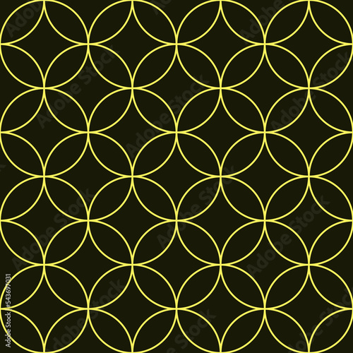 Vector seamless pattern of yellow line rings and stars for printing and wrapping. Geometrical background