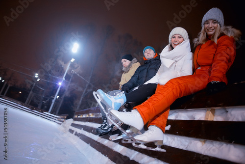 group of friends skating rink winter, entertainment christmas night, sports fun youth