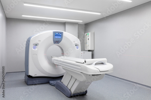 Medical CT or MRI or PET Scan Standing in the Modern Hospital Laboratory. CT Scanner, Pet Scanner in hospital in radiography center. MRI machine for magnetic resonance imaging in hospital radiology
 photo