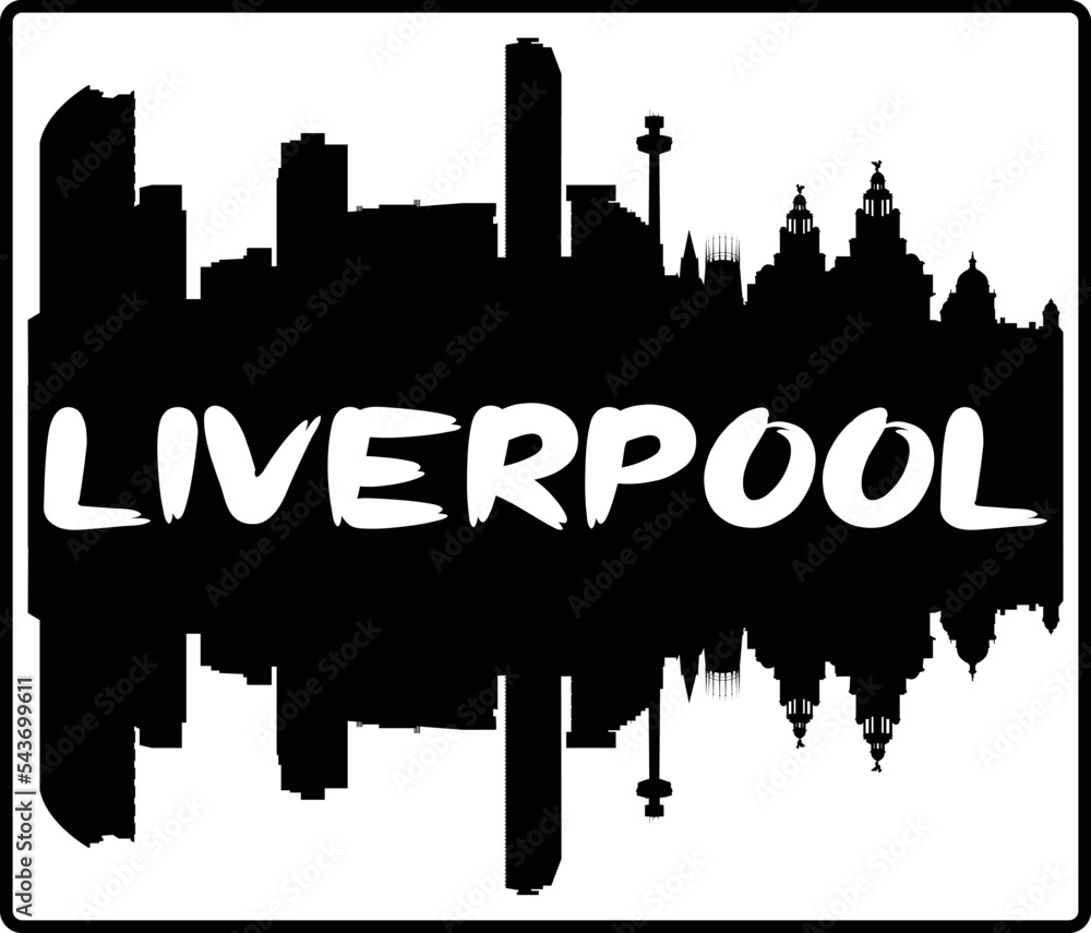 Liverpool England Skyline Sunset Travel Souvenir Sticker Logo Badge Stamp Emblem Coat of Arms Vector Illustration EPS