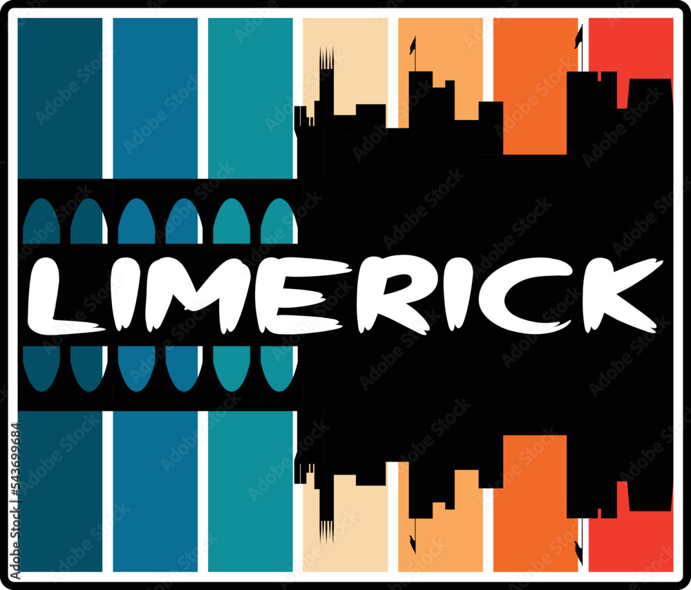 Limerick Ireland Skyline Sunset Travel Souvenir Sticker Logo Badge Stamp Emblem Coat of Arms Vector Illustration EPS