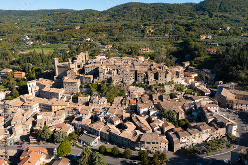 frontal aerial view of the town of bolsena