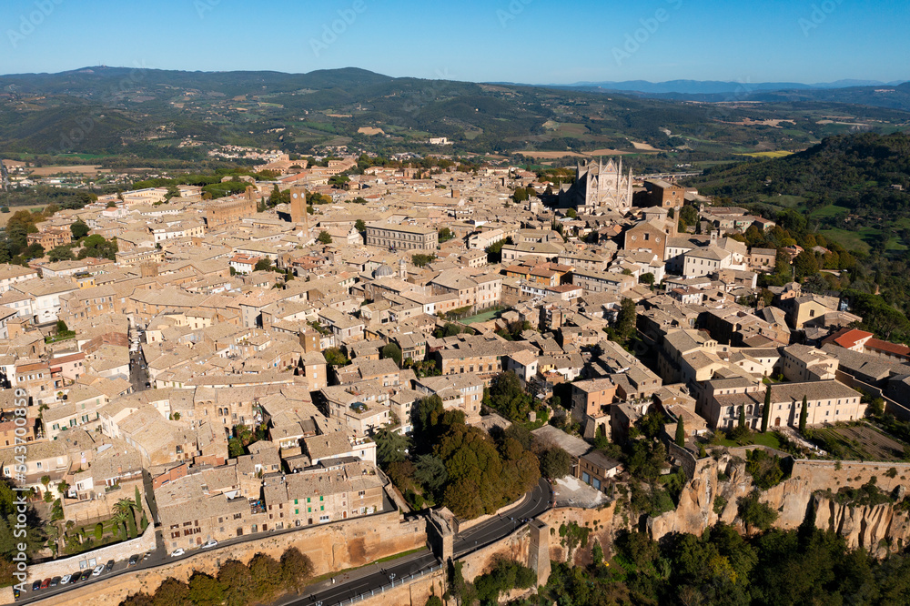 close-up aerial view of the town of orvieto