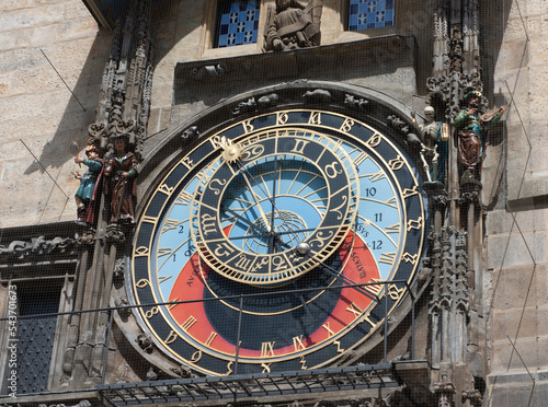 Astronomical old clock in Old Town Prague, Czech Republic. The clock is attached to Old Town Hall and was first installed in 1410, making it the third-oldest astronomical clock in the world.