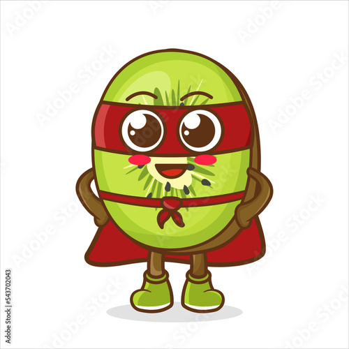 Cartoon Superhero Character Kiwi Flat Design. vector illustration of kiwi mascot or character wearing super hero costume