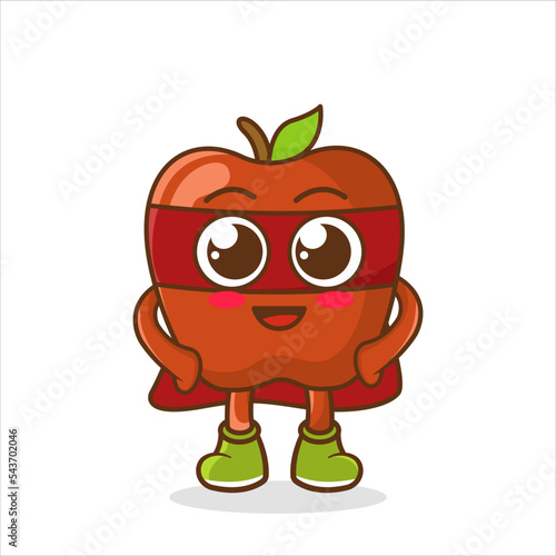 cartoon with superhero , character design, Apple Superhero Mascot, Cartoon character of funny superhero apple with cape and mask