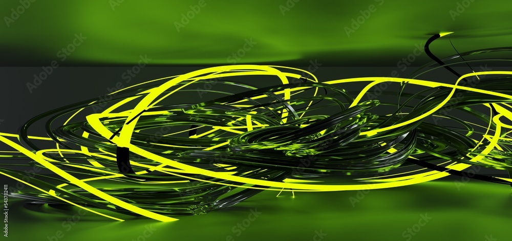 Abstract architectural minimalistic background. Laser show in the ultraviolet spectrum. Modern impulse tunnel. Futuristic space sci-fi frame neon backlight. 3D illustration and rendering.