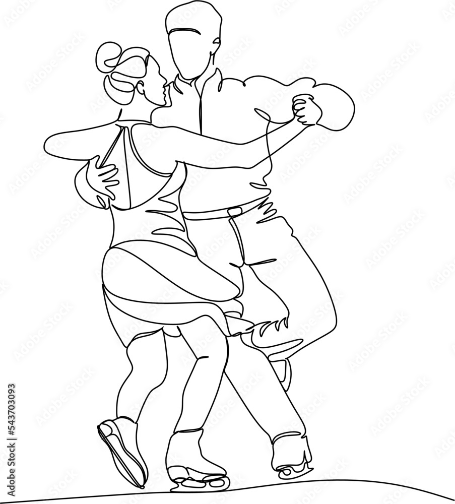 Fototapeta premium Continuous line drawing of figure skating girl and a man doubled up