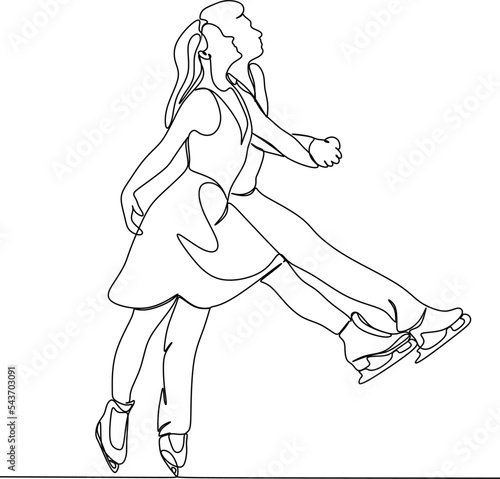 Continuous line drawing of figure skating girl and a man doubled up