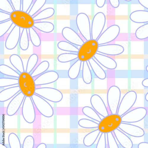 Cartoon face seamless kawaii flower daisy pattern for wrapping paper and kids clothes print and fabrics