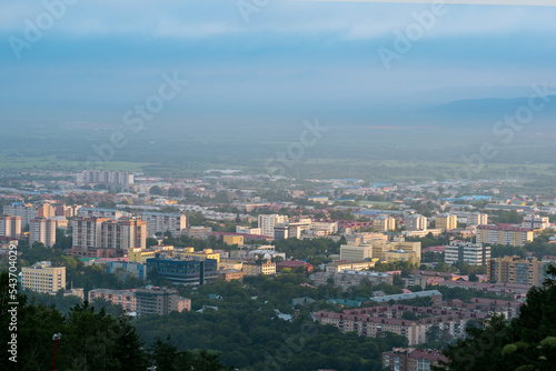aerial cityscape, top view of Yuzhno-Sakhalinsk from Mount Bolshevik © Evgeny