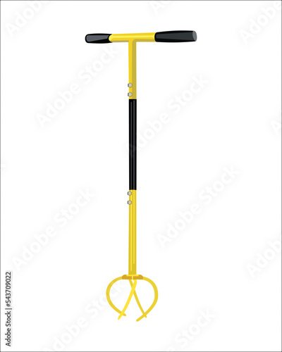 Vector Illustration of Manual Hand Twist tiller garden claw cultivator with big claw isolated on white background. Gardening hand tools