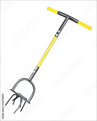 Vector Illustration of Manual Hand Twist tiller garden claw cultivator with big claw isolated on white background. Gardening hand tools