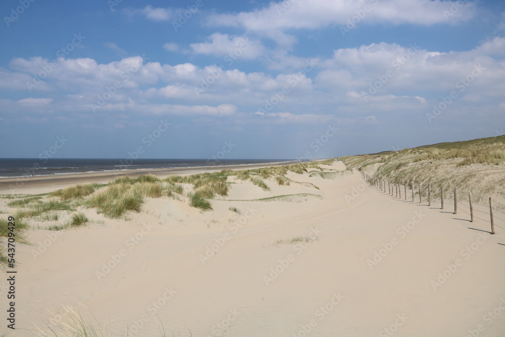 Breiter Sandstrand mit Dünen an der Nordsee in Holland in Noordwijk