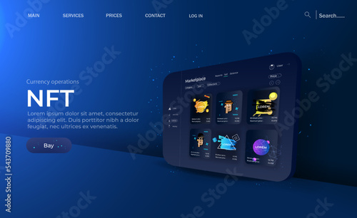 Concept of NFT ,non-fungible token with network vector on dark background. Vector illustration concept nft banner for website. Non-renewable token. Vector illustration.