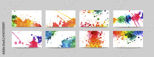 Vector Template with rainbow watercolor splash for design Postcard, Social Media Banner or Brochure Cover Design Background.