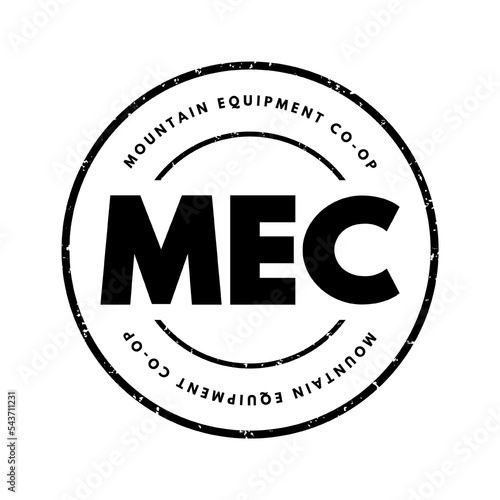 MEC - Mountain Equipment Co-Op acronym text stamp, concept background
