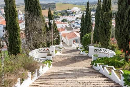 stairway to the Sanctuary of Our Lady of the Castle (Nossa Senhora do Castelo) in Aljustrel, district of Beja, Alentejo, Portugal