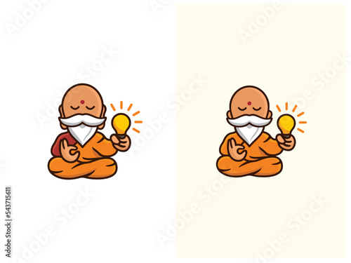 Mediation Monk with Bulb illustration design vector