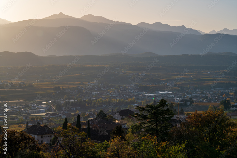 Autumn landscape of Eppan an der Weinstrasse in South Tyrol.