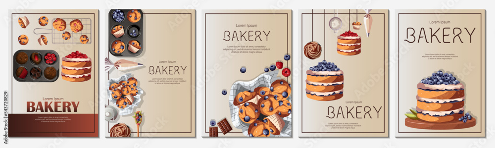 Set of A4 posters with baking elements. Baking,bakery,shop,cooking