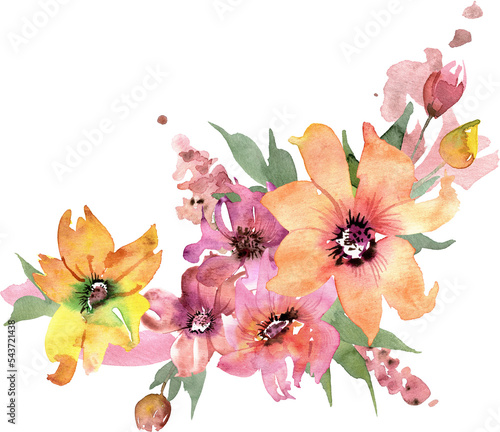 Pink and Yellow Watercolor Flowers