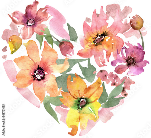 Pink and Yellow Watercolor Floral Heart