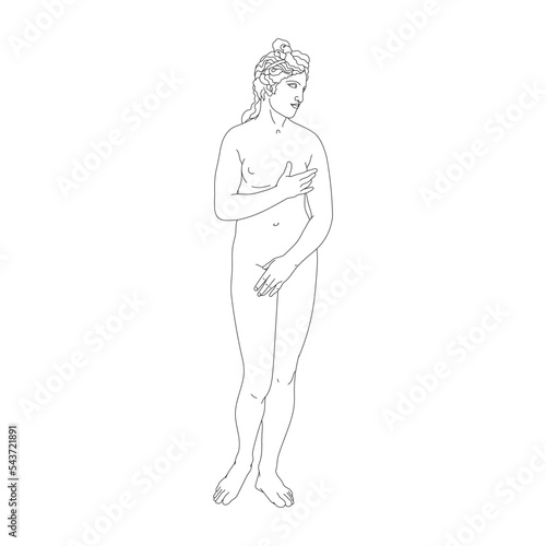 Line Art Greek full-length sculpture of a woman. Aesthetic statues