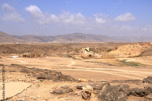 Landscape near Sumhuram Archaeological Park with ruins of ancient town Khor Rori near Salalah  Oman