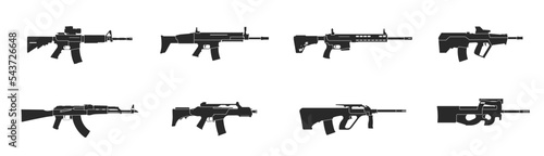 assault rifle icon set. weapon, carbine and firearms symbols. isolated vector images for military infographics photo