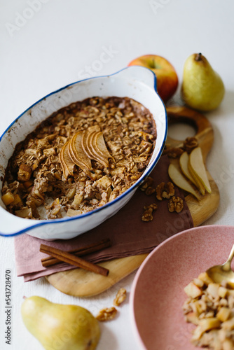 homemade autumn warm apple pear oatmeal bake