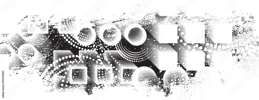 Obraz premium Glitch distorted geometric shape . Noise destroyed logo . Trendy defect error shapes . Glitched frame .Grunge textured . Distressed effect .Vector shapes with a halftone dots screen print texture.