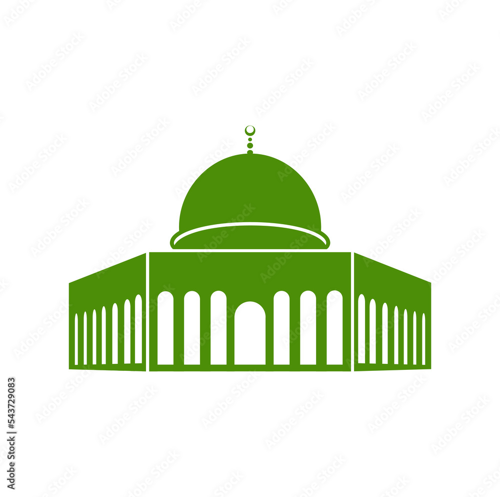 Al-Aqsa Mosque in green color icon. Al-Aqsa Mosque majjid.