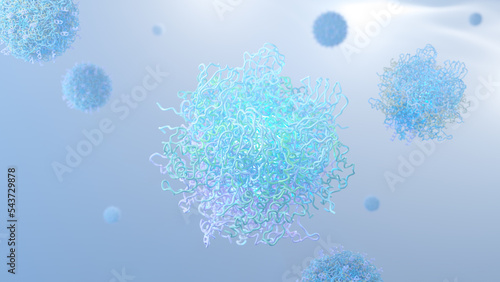 Fototapeta Naklejka Na Ścianę i Meble -  abstract molecular structures, virus cells, ribbon model, protein compounds. 3d rendering with copy space
