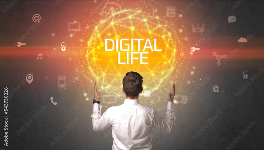 Rear view of a businessman, online security concept Rear view of a businessman, online security concept