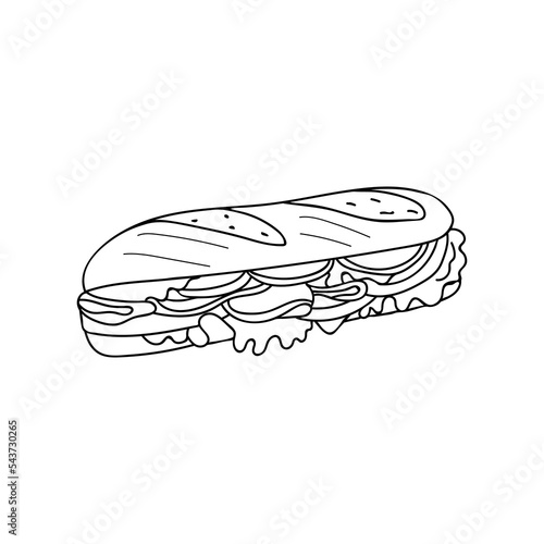 Sandwich doodle illustration in vector. Sandwich hand drawn illustration in vector. Sandwich in bread doodle illustration. © GulArt