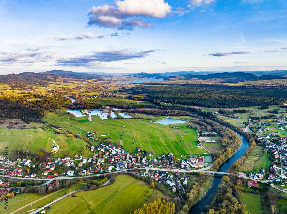 dunajec - lake Czorsztyn in the background - beautiful autumn landscape - weekend rest in nature