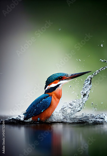 Foto a colorful bird splashing water onto the ground with its beak open and wings outstretched