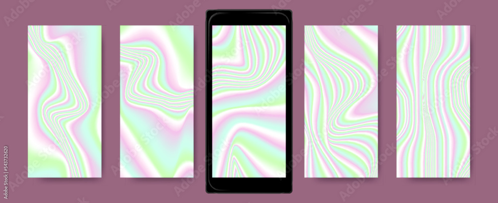 Multicolor Holographic Wallpaper. Abstract Gradient Templates for Mobile. Neon Liquid Textures. Holography Screensavers. Vector Wave Background. Bright Vibrant Fluids. Mesh Hologram Set.